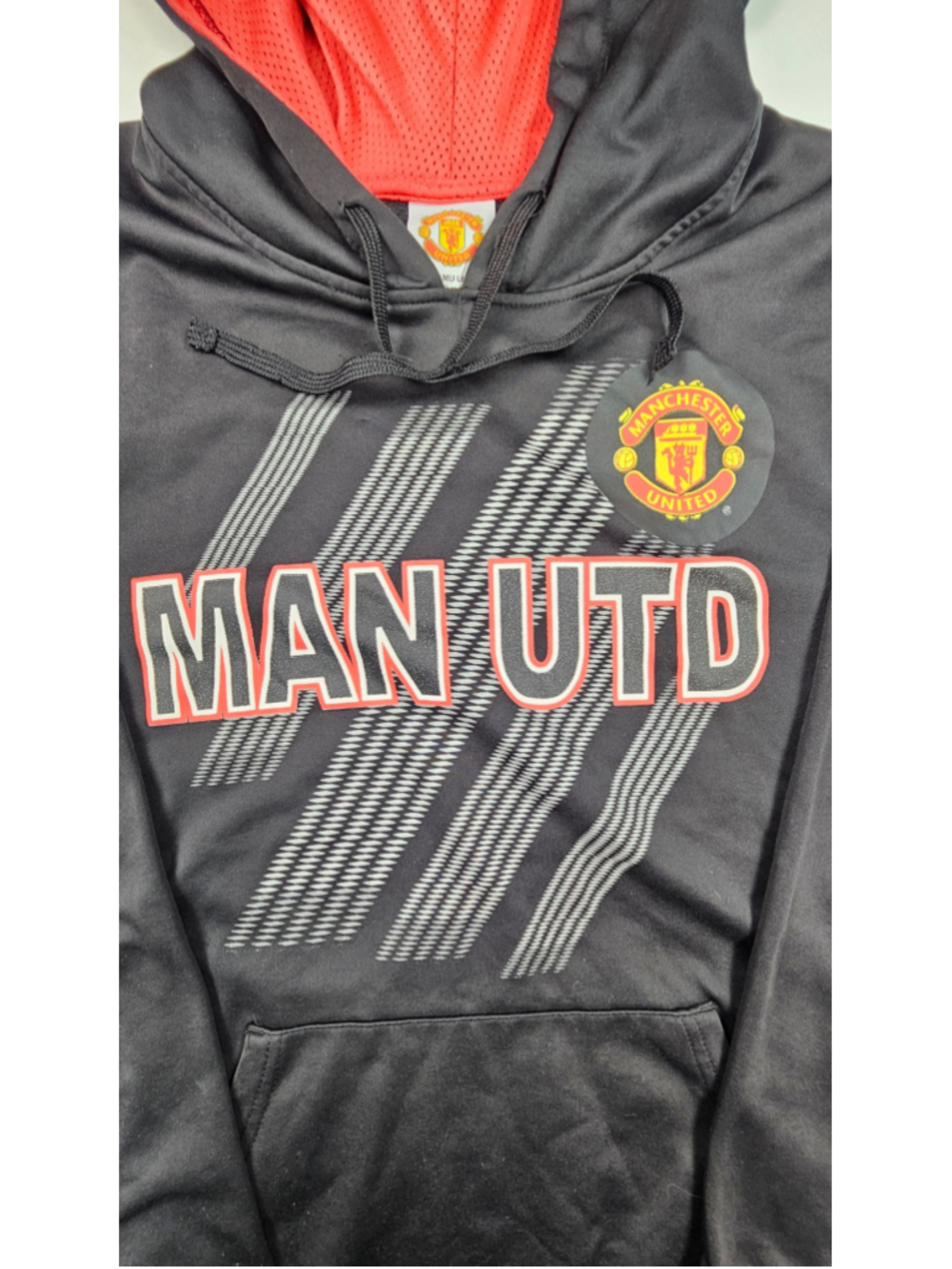 Manchester United Pullover Hoodie Men’s Medium Black Red Soccer - Picture 2 of 8